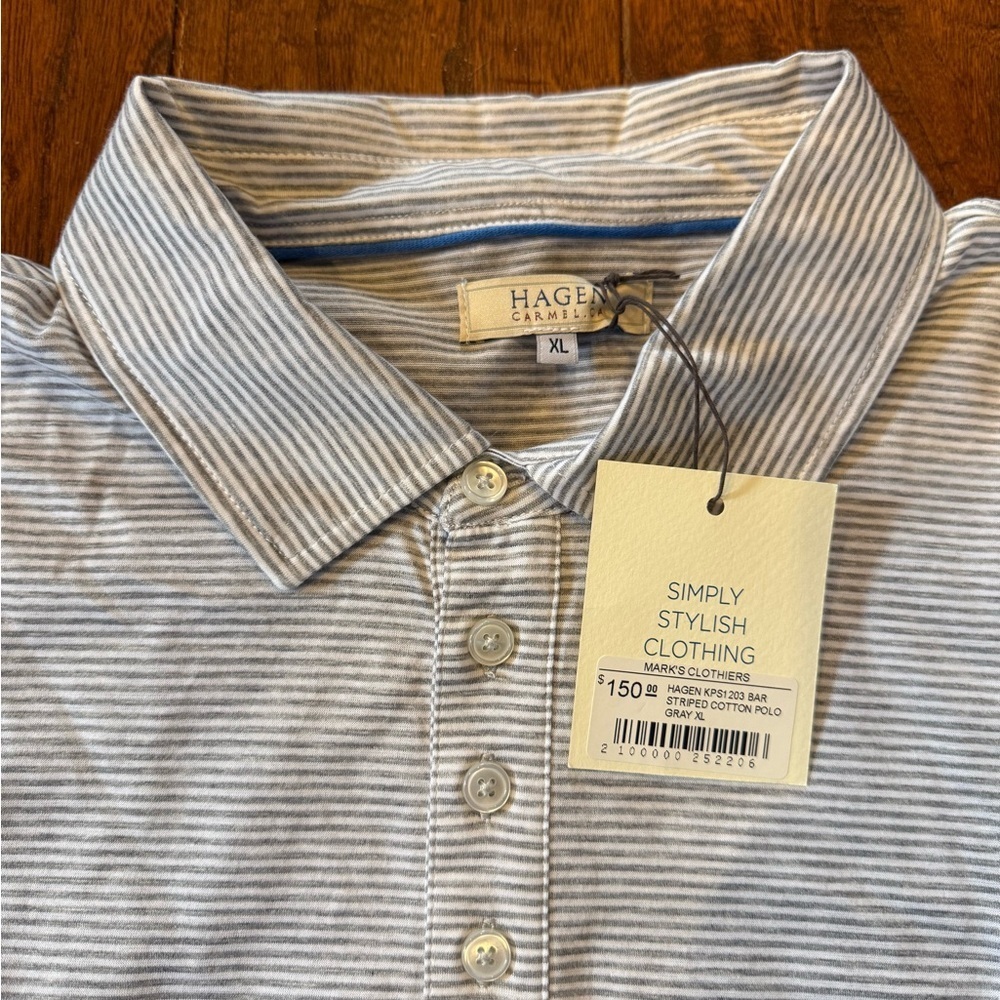 NWT Hagen Carmel Polo Collared Shirt Men XL Gray Striped Short Sleeve - Picture 3 of 8